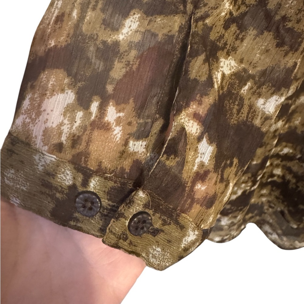 BROWN/TAN/GREEN PRINT 3/4 Sleeve Button Down TOP CREAM/LACE DETAIL SZ: 18 #V - Picture 6 of 10